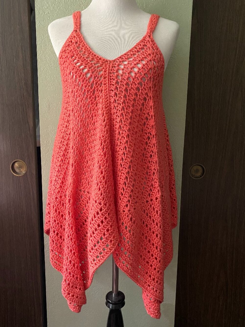 Handmade Crochet Flowy Coral Kerchief Cami Tank Top Sz L/XL